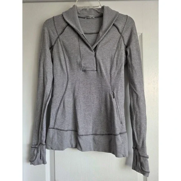 Lululemon Think Fast Pullover Mini Check Pique White Heathered Slate Size 6 - Picture 4 of 7